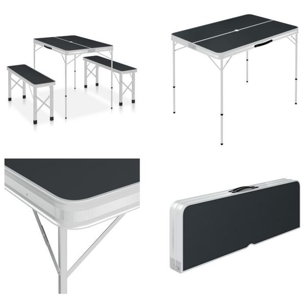 Vidaxl Tavolo Da Campeggio Pieghevole Con 2 Panche Alluminio Grigio - Set Tavolo Da Campeggio - Set Tavolo Da Campeggio - Set Tavolo Da Picnic - Set Tavolo Da Picnic-image
