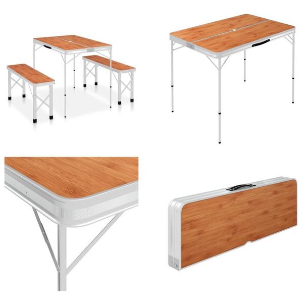 Vidaxl Tavolo Da Campeggio Pieghevole Con 2 Panche In Alluminio Marrone - Set Tavolo Da Campeggio - Set Tavolo Da Campeggio - Set Tavolo Da Picnic - Set Tavolo Da Picnic-image
