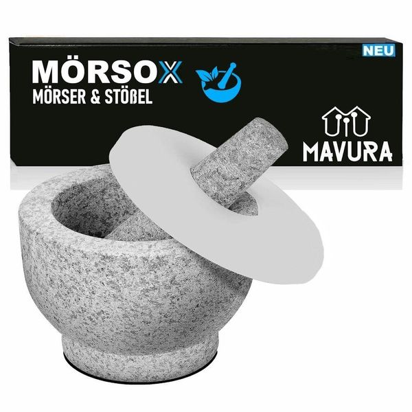 MÖRsox Mortaio Con Pestello Mortaio Per Spezie In Granito Mortaio Da Cucina Mortaio In Granito Mortaio Per Pepe E Coperchio In Silicone 15X10Cm-image