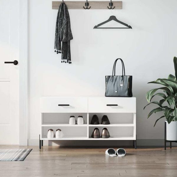 Vidaxl Panca Per Scarpe Bianca 102X35X55 Cm Materiale A Base Di Legno - Panca Per Scarpe - Panca Con Spazio Per Riporre Le Scarpe - Portascarpe-image
