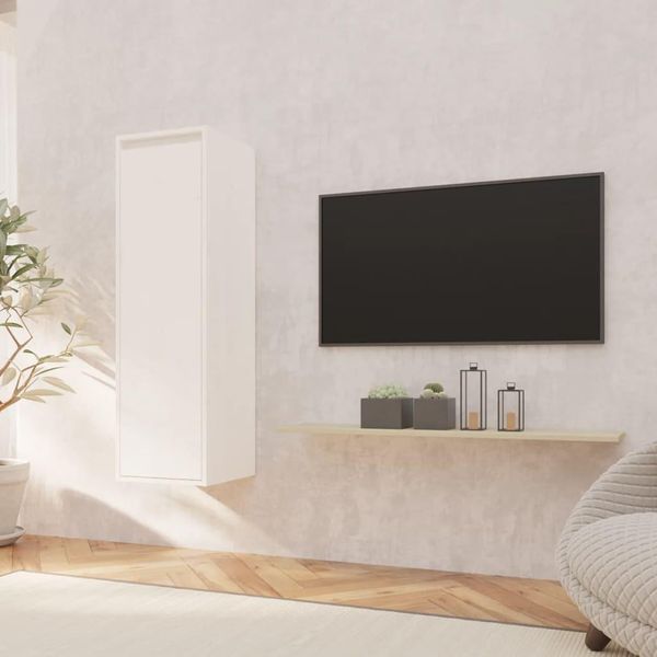 The Living Store Armadio A Muro Bianco 30X30X100 Cm In Legno Di Pino Massiccio-image