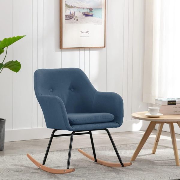 The Living Store Sedia A Dondolo In Tessuto Blu-image