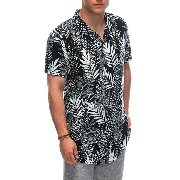 Ombre Clothing Camicia Da Uomo A Maniche Corte Makau Nero Bianco M-image