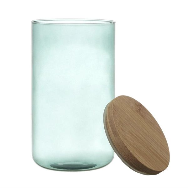 Barattolo In Vetro Con Coperchio In Bambù - 1 Litro - ø 10 X 18,4 Cm - Ermetico - Barattoli Di Stoccaggio - Barattoli Di Spezie - Portaspezie - Barattolo Di Stoccaggio - Blu-image