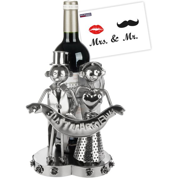 Brubaker Portabottiglie Da Vino Sposi - Scultura In Metallo Portabottiglie Coppia Di Sposi - Regalo Di Vino Per Matrimonio Con Carta Regalo-image