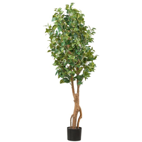 Pianta Artificiale Ficus Benjamina 160 Cm Con 1125 Foglie E Fusto Naturale In Vaso 17X15 Cm-image