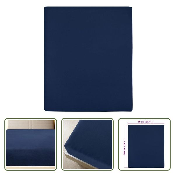 The Living Store Lenzuola A Pieghe 2 Pz. Jersey Blu Navy 90X200 Cm Cotone-image