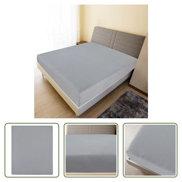 The Living Store Lenzuola A Pieghe 2 Pz. Jersey Grigio 180X200 Cm In Cotone-image