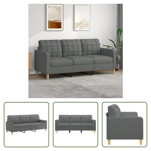 The Living Store Divano A 3 Posti In Tessuto Grigio Scuro 180 Cm-image