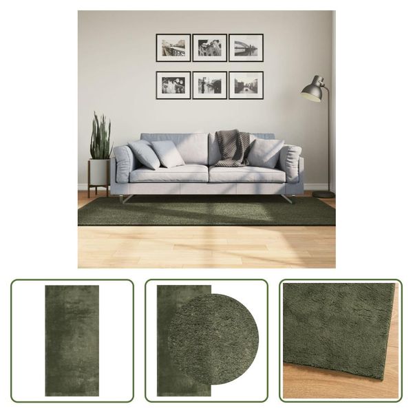 The Living Store Tappeto Huarte A Pelo Corto Morbido E Lavabile Verde Bosco 100X200 Cm-image