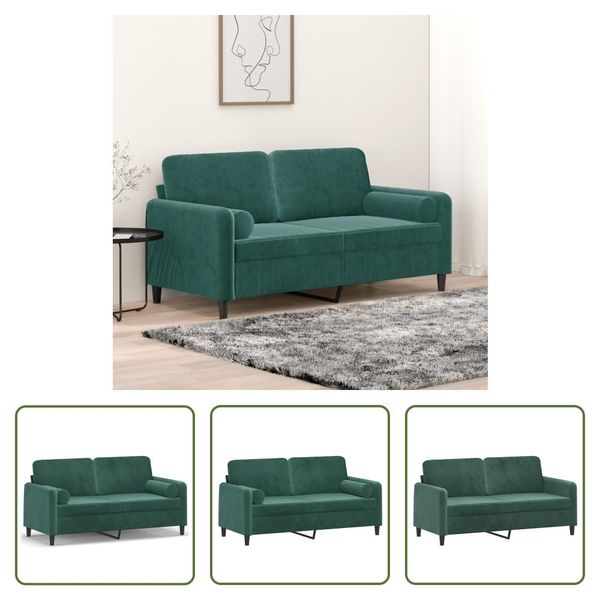 The Living Store Divano A 2 Posti Con Cuscini Decorativi In Velluto Verde Scuro 140 Cm-image