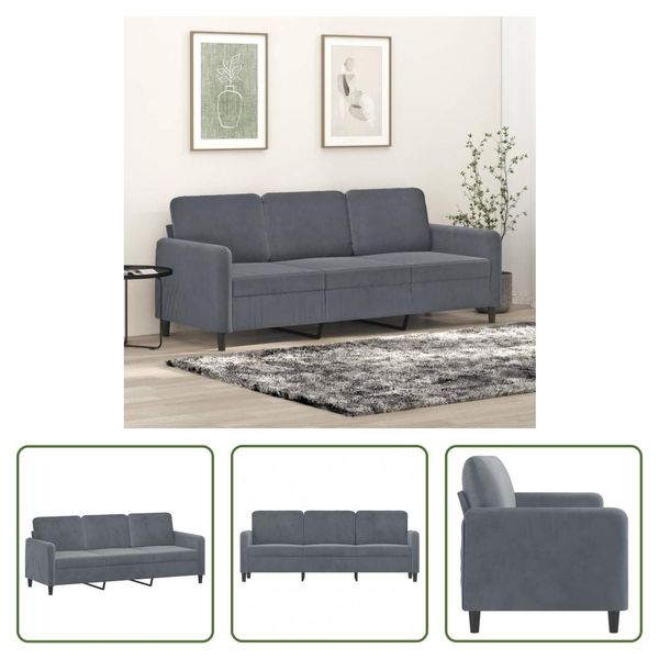 The Living Store Divano A 3 Posti In Velluto Grigio Scuro 180 Cm-image