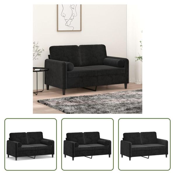 The Living Store Divano A 2 Posti Con Cuscini Decorativi Nero 120 Cm In Velluto-image