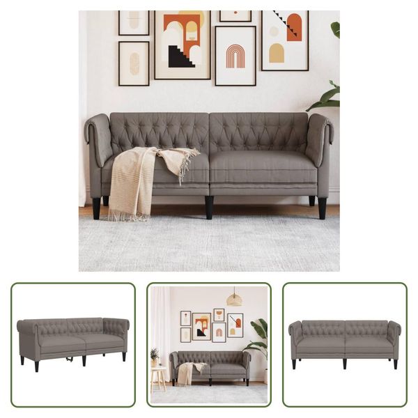 The Living Store Divano Chesterfield 2 Posti In Tessuto Tortora-image