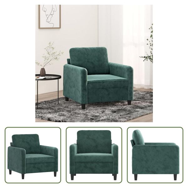 The Living Store Poltrona Verde Scuro 60 Cm In Velluto-image