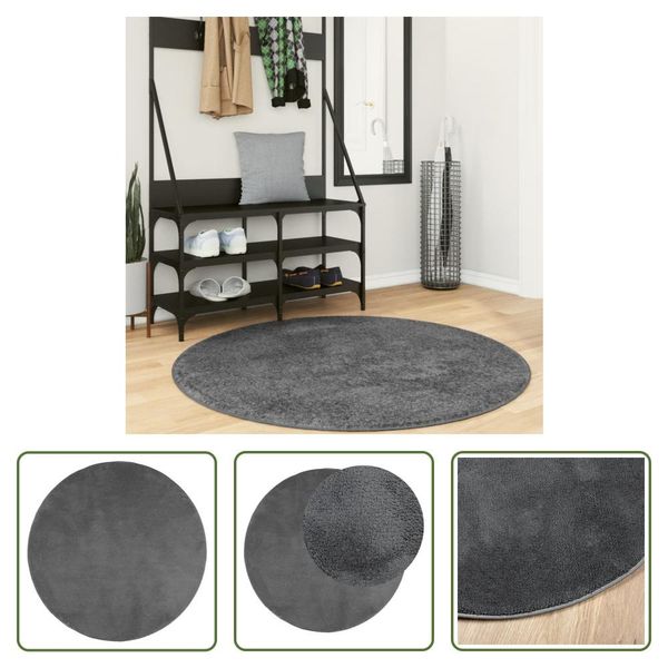 The Living Store Tappeto Oviedo A Pelo Corto Antracite Ø 120 Cm-image