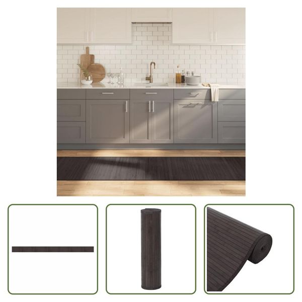 The Living Store Tappeto Rettangolare Marrone Scuro 70X1000 Cm Bamboo-image