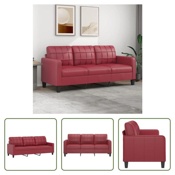 The Living Store Divano 3 Posti Rosso Vino 180 Cm In Pelle Finta-image