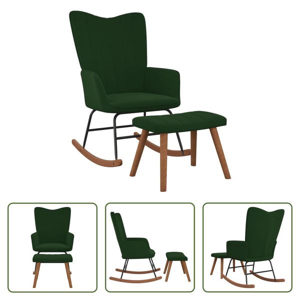 The Living Store Sedia A Dondolo Con Sgabello In Velluto Verde Scuro-image