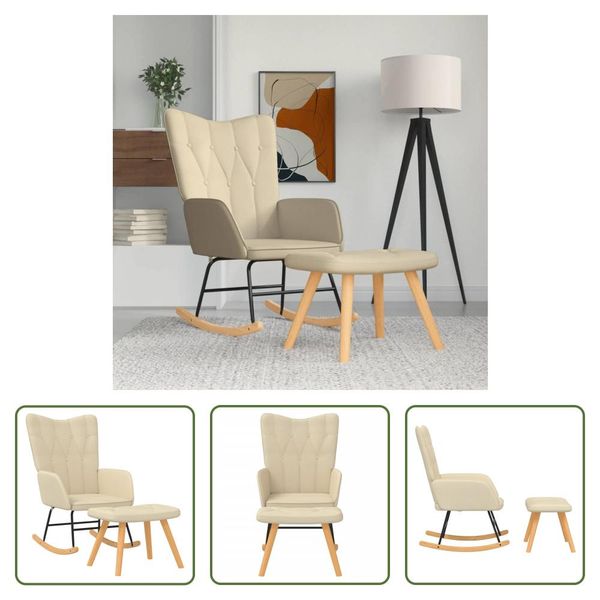 The Living Store Poltrona A Dondolo Con Sgabello In Tessuto Crema-image