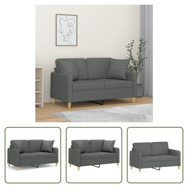 The Living Store Divano A 2 Posti Con Cuscini Decorativi In Tessuto Grigio Scuro Da 120 Cm-image