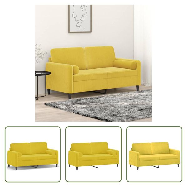 The Living Store Divano A 2 Posti Con Cuscini Decorativi Giallo 140 Cm In Velluto-image