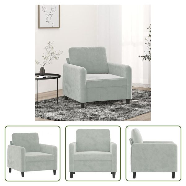 The Living Store Poltrona Grigio Chiaro 60 Cm In Velluto-image