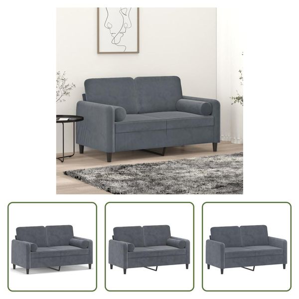 The Living Store Divano A 2 Posti Con Cuscini Decorativi In Velluto Grigio Scuro 120 Cm-image