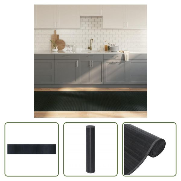 The Living Store Tappeto Rettangolare Grigio 100X500 Cm Bamboo-image