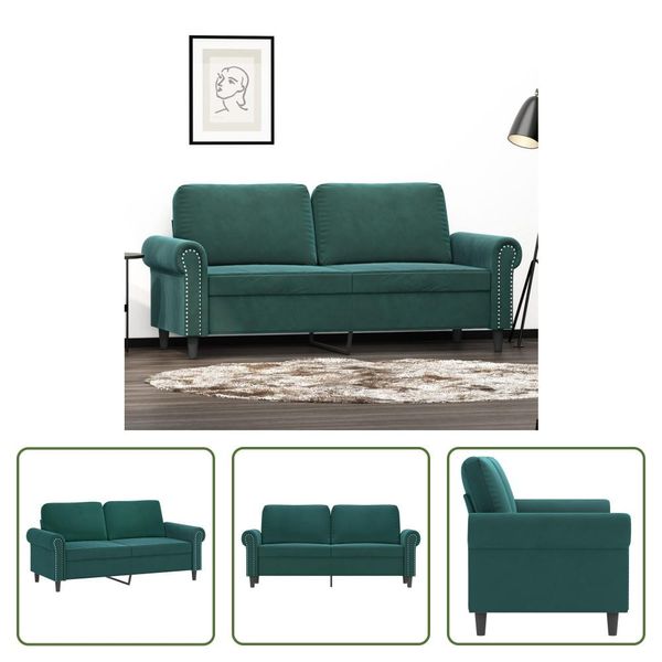 The Living Store Divano A 2 Posti In Velluto Verde Scuro 140 Cm-image