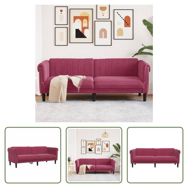 The Living Store Divano 3 Posti In Velluto Rosso Vino-image