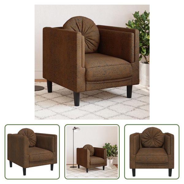 The Living Store Poltrona Con Cuscino In Ecopelle Marrone Effetto Scamosciato-image