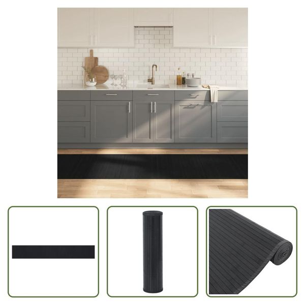The Living Store Tappeto Rettangolare Nero 80X500 Cm Bamboo-image