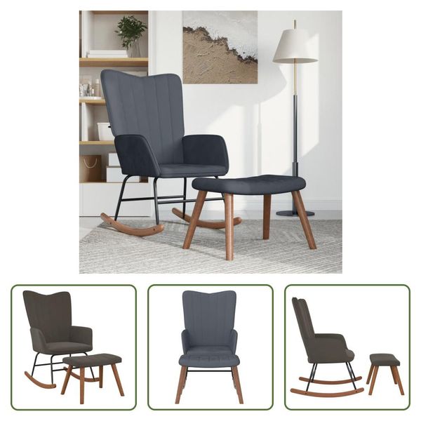 The Living Store Sedia A Dondolo Con Sgabello In Velluto Grigio Scuro-image