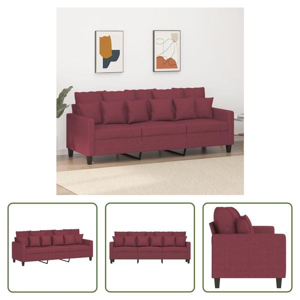 The Living Store Divano 3 Posti In Tessuto Rosso Vino 180 Cm-image