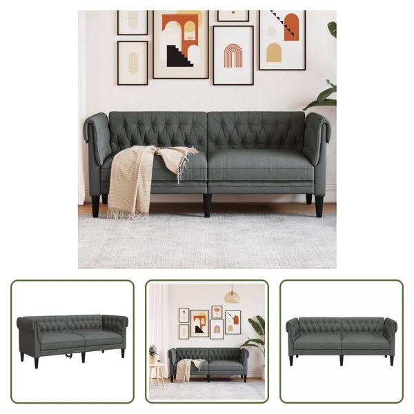The Living Store Divano Chesterfield 2 Posti In Tessuto Grigio Scuro-image