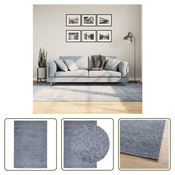 The Living Store Tappeto Shaggy A Pelo Alto Moderno Blu 160X230 Cm-image