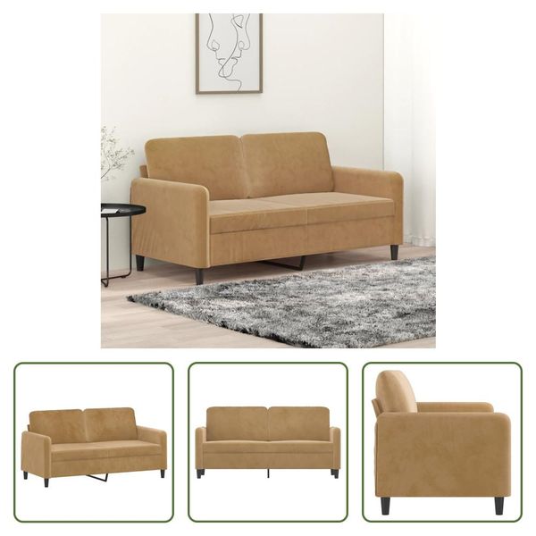 The Living Store Divano A 2 Posti In Velluto Marrone 140 Cm-image