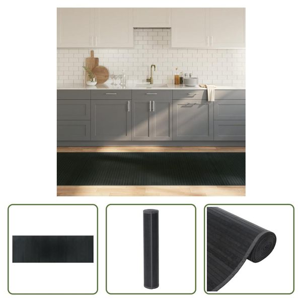 The Living Store Tappeto Rettangolare Grigio 100X300 Cm Bamboo-image