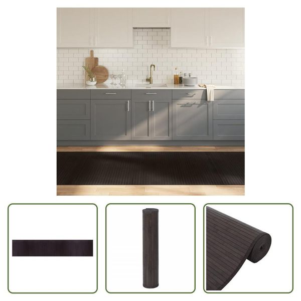 The Living Store Tappeto Rettangolare Marrone Scuro 100X500 Cm Bamboo-image