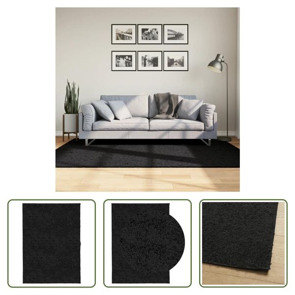 The Living Store Tappeto Shaggy Pamplona A Pelo Profondo Moderno Nero 140X200 Cm-image