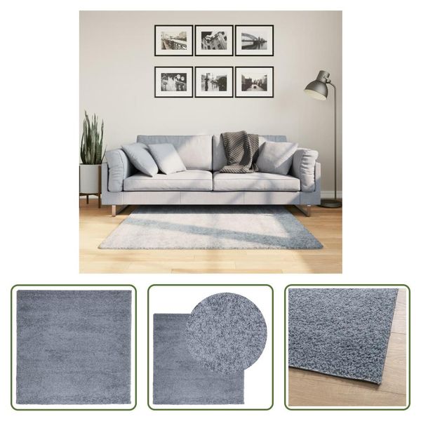 The Living Store Tappeto Shaggy A Pelo Alto Moderno Blu 120X120 Cm-image