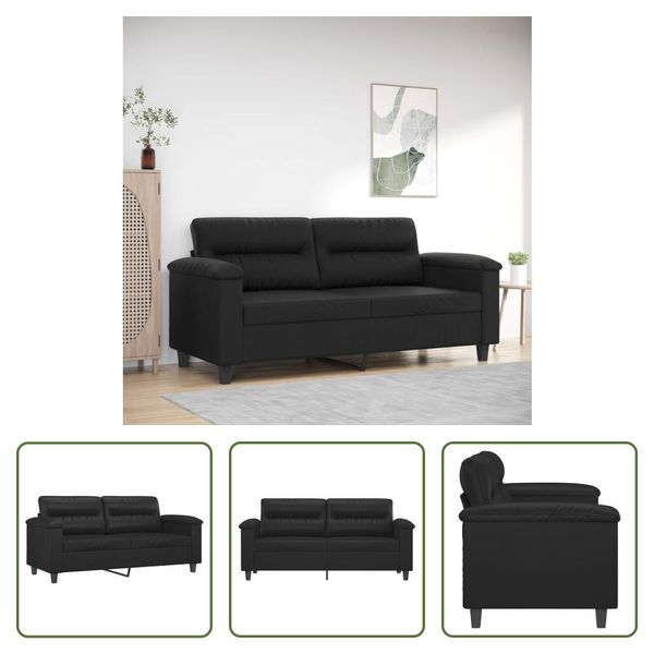 The Living Store Divano A 2 Posti Nero 140 Cm In Pelle Finta-image