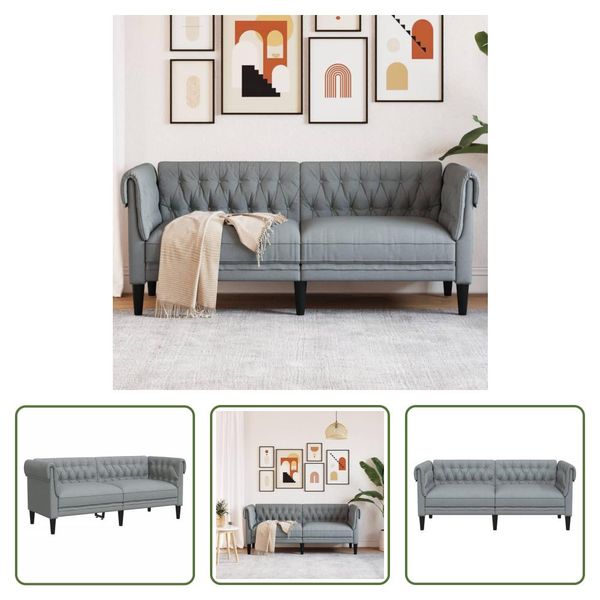 The Living Store Divano Chesterfield 2 Posti In Tessuto Grigio Chiaro-image