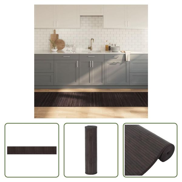 The Living Store Tappeto Rettangolare Marrone Scuro 80X1000 Cm Bamboo-image