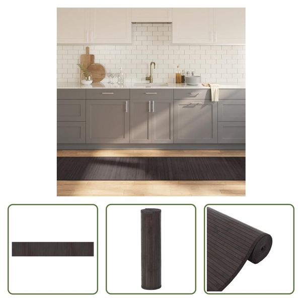 The Living Store Tappeto Rettangolare Marrone Scuro 70X400 Cm Bamboo-image