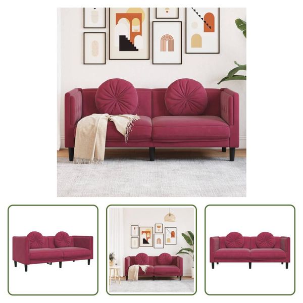 The Living Store Divano Con Cuscini 2 Posti In Velluto Rosso Vino-image