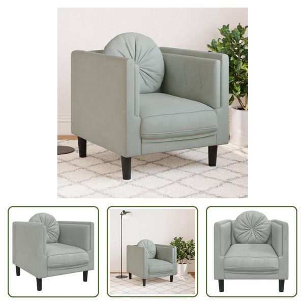 The Living Store Poltrona Con Cuscino In Velluto Grigio Chiaro-image