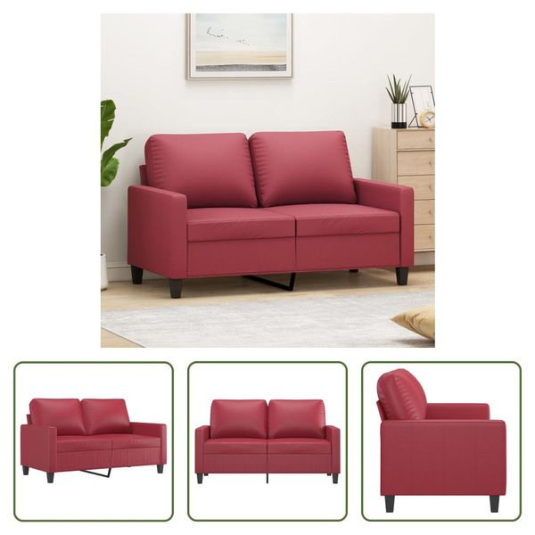 The Living Store Divano A 2 Posti Rosso Vino 120 Cm In Pelle Finta-image