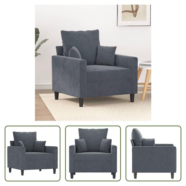 The Living Store Poltrona Grigio Scuro 60 Cm In Velluto-image